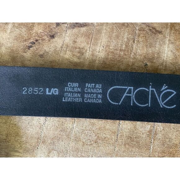Cache Black Leather Belt L/XL Floral Buckle Italian Leather Canada - Picture 5 of 6